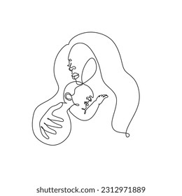 Woman holding baby minimal one line art. Mother and child. Vector illustration for Happy International Mother's Day card, a loving family, parenthood concept