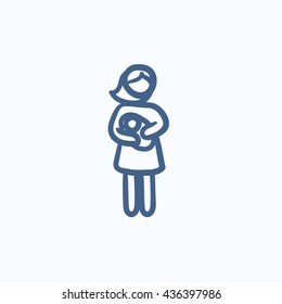 Woman holding baby vector sketch icon isolated on background. Hand drawn Woman holding baby icon. Woman holding baby sketch icon for infographic, website or app.