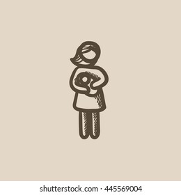 Woman holding baby vector sketch icon isolated on background. Hand drawn Woman holding baby icon. Woman holding baby sketch icon for infographic, website or app.