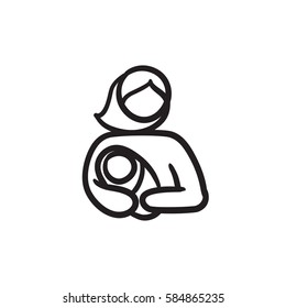 Woman holding baby vector sketch icon isolated on background. Hand drawn Woman holding baby icon. Woman holding baby sketch icon for infographic, website or app.
