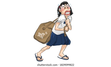 woman holding bag character drawing,vector