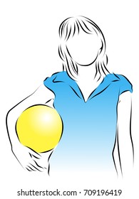 A woman holding a ball in her hands. Color vector illustration on sport, games, recreation.