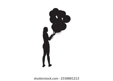 Woman holding balloons silhouette style