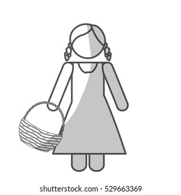 woman holding a basket over white background. pictogram design. vector illustration
