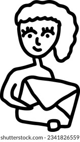 Woman Holding a Big Letter. Sketch Style