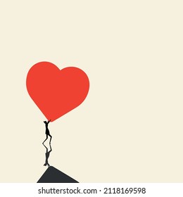 A woman is holding a big red heart. Minimalism. Vector