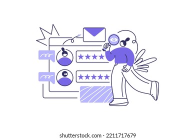 Woman holding binocular. Searching job Vector isolated concept metaphor illustration. Flat vector illustration isolated on white background