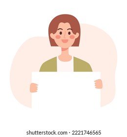 Woman holding blank banner illustration