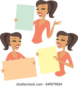 Woman holding blank cards to place your text