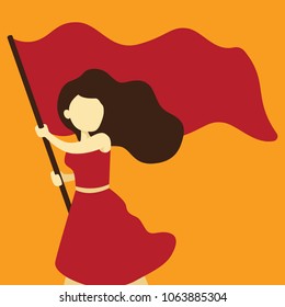 Woman holding blank flag vector illustration, vintage propaganda protest political