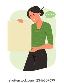 Woman Holding Blank Vertical Board for Copy Space Concept Illustration