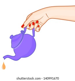 Woman holding blue teapot