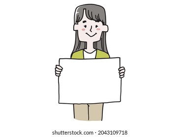  A woman holding a board with nothing drawn