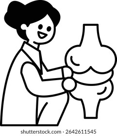 A woman is holding a bone in her hand. The bone is a part of the human body