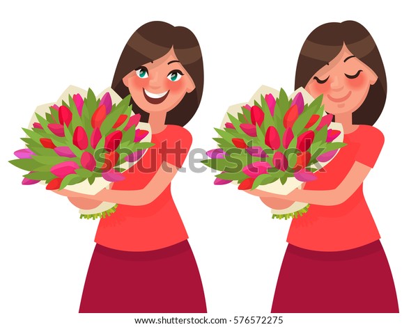 Image Vectorielle De Stock De Femme Tenant Un Bouquet De