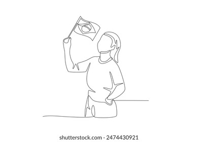 Woman holding brazilian flag. Independence of brazil concept one-line drawing
