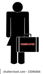 woman holding briefcase with the words - unemployed