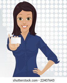 Woman holding business card