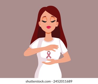 
Woman Holding a Cancer Ribbon Awareness Symbol Vector Character Illustration. Cancer survivor spreading positivity and motivational messages 
