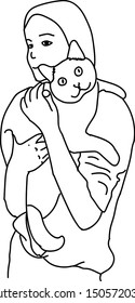 Woman holding cat line art