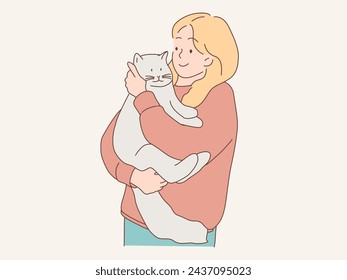 woman holding a cat vector illustration