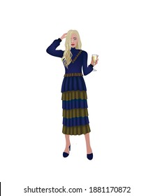 Woman holding champagne glass. vector