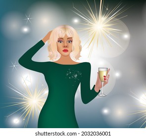 Woman holding champagne glass. vector