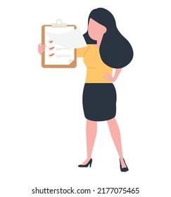 Woman Holding checklist on clipboard concept