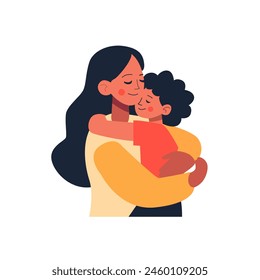 A woman is holding a child in her arms, hand made not AI.