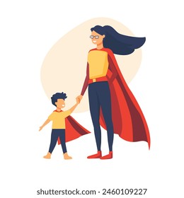 A woman is holding a child in a red cape, hand made not AI.