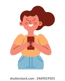 woman holding chocolate bar cartoon