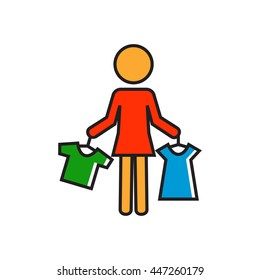 Woman Holding Clothes on Hangers Icon