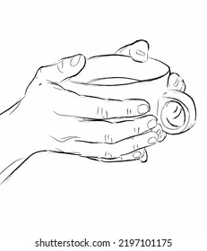 Woman holding a coffee cap drawing
