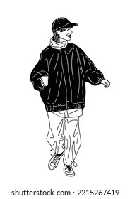 woman holding coffee cup hipster people streetwear hand drawn art illustration