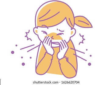 Woman holding cough and sneezing with hands