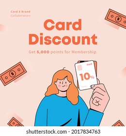 Woman holding credit card. credit card discount event. shopping event. vector illustration.