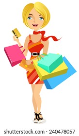 Woman Holding a Credit Card and Shopping Bags