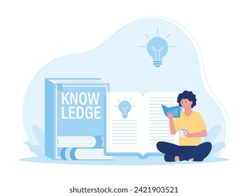 woman holding a cup of coffee and reading a book trending concept flat illustration