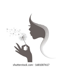 woman holding dandelion flower, vector