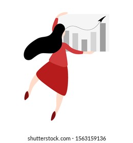 Woman holding a diagram illustrating business development. Office character, employee or worker. Vector illustration in cartoon style