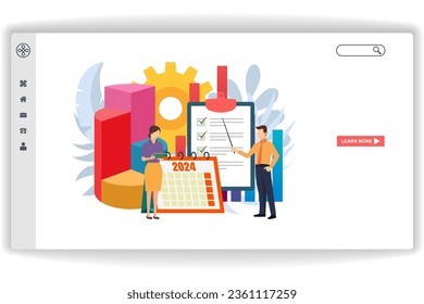 woman holding documents. website page Business statistic. Modern flat design concept of web page design for website and mobile website