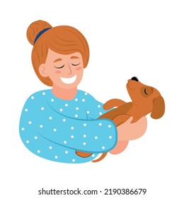 Woman Holding Dog Isolated Icon