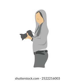 woman holding dslr camrea illustration vector isolated on white background
