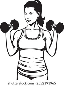 an woman is holding the dumbbell with both hands and appears to be in the middle of a workout