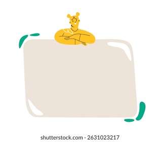 Woman holding empty blank board. Colorful vector illustration
