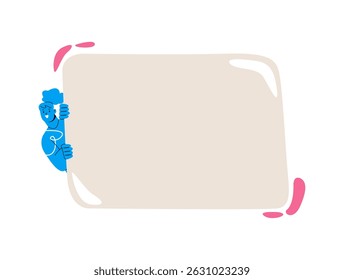 Woman holding empty blank board. Colorful vector illustration
