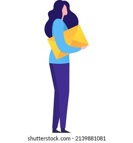 Woman holding envelop email letter flat paper document in hand vector icon. Send message, post notification and female character design isolated on white background