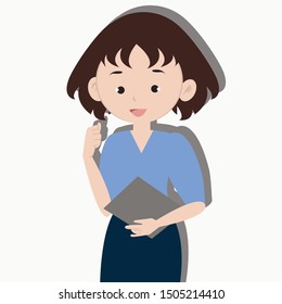 Woman holding file and speaking concept on white background. Art cartoon vector illustration use for your project.