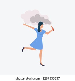 Woman holding firework. Young woman, dancing, fire, festival. Can be used for topics like festival, celebrating, fun