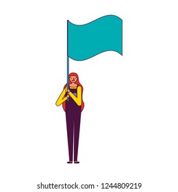 woman holding flag on white background